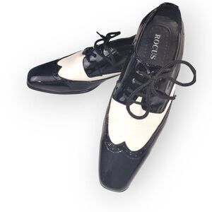 Rocus Mens Shoes Sz 9 Oxford Black Lace-Up Square Toe Patent Leather Performance